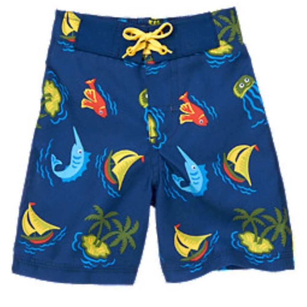 NWT Gymboree Blue Marlin Sailboat Palm Trees Swim Trunks Board Shorts Boys 5T
